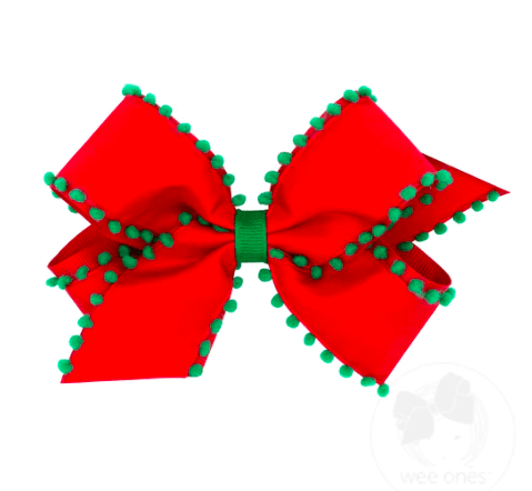 Wee One Medium Holiday Style Red w/white Pom-Pom Edge Grosgrain Red w/white