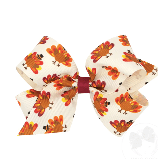Wee One Medium Medium Harvest-Themed Print Grosgrain Bow