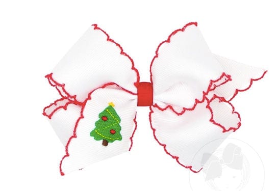 Wee ones Grosgrain Hair bow with Moonstitch Edge and Christmas Tree Holiday-themed Embroidery