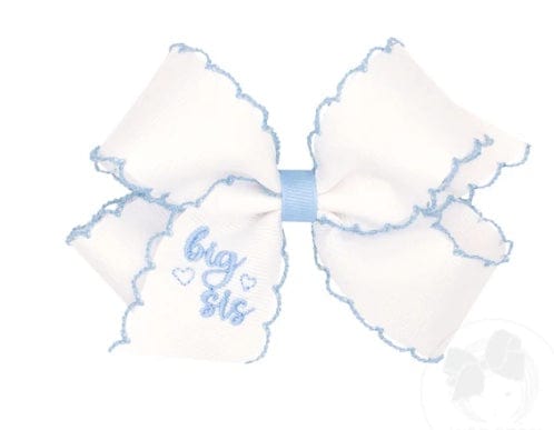 Wee Ones Medium "Big Sis" Embroidered Grosgrain Hair Bow with Light Pink Moonstitch Edge