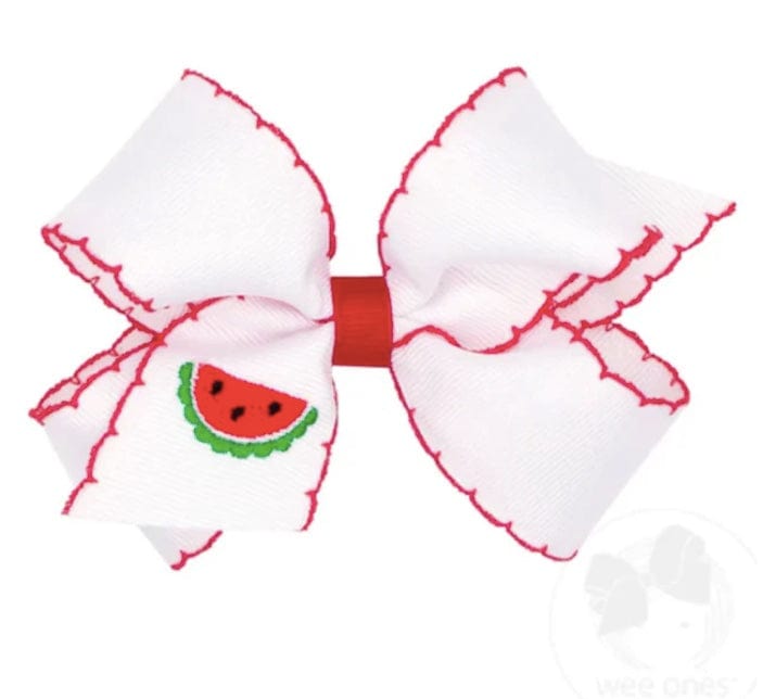 Wee Ones Medium Grosgrain Bows Moonstitch Edge and Watermelon Embroidery