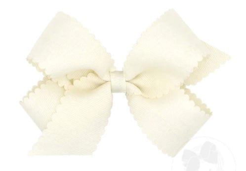 wee ones off white Med Grosgrain Bow Scalloped Edge