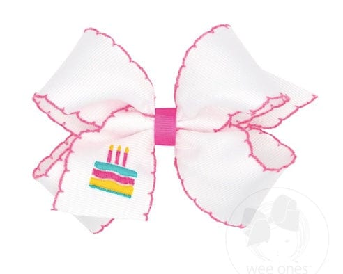 Wee Ones Medium Birthday-themed Grosgrain Hairbow with Moonstitch Edge