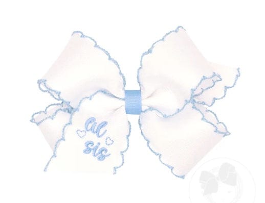 Wee Ones Medium "Lil Sis" Embroidered Grosgrain Hair Bow with Moonstitch Edge