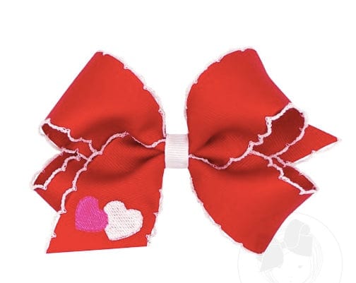 Wee Ones Medium Valentine Heart Emb Grosgrain Hair Bow Moonstitch Edge