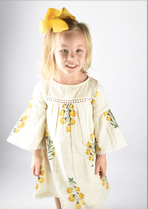 Yo Baby YELLOW FLORAL BELL SLV DRESS 7 Yo Baby YELLOW FLORAL BELL SLV DRESS 7