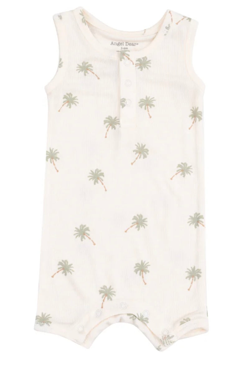 Sleeveless Shortie Romper Palm Trees