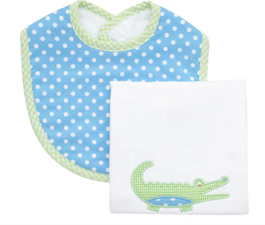 3 Marthas Alligator Basic Bib & Burp Boxed Set, Blue