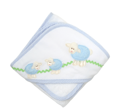 3 Marthas Blue Lamb Hooded Towel Set