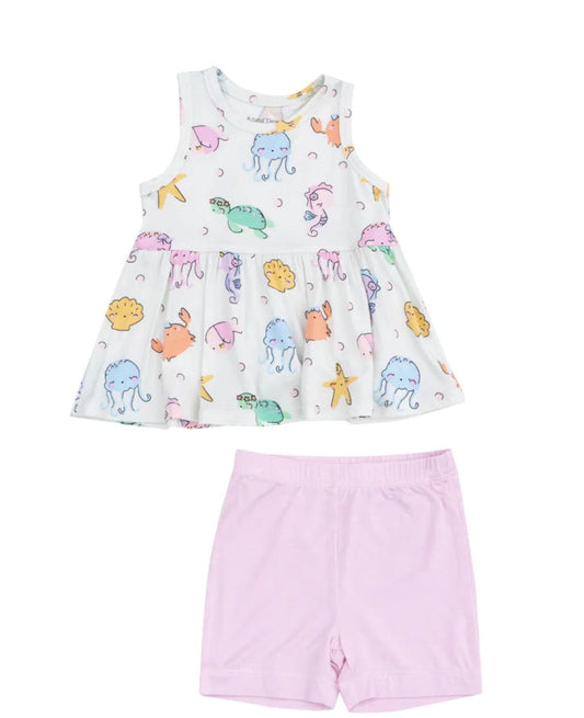 Angel Dear Peplum Tank Top & Bike Short Cute Sea Creatures