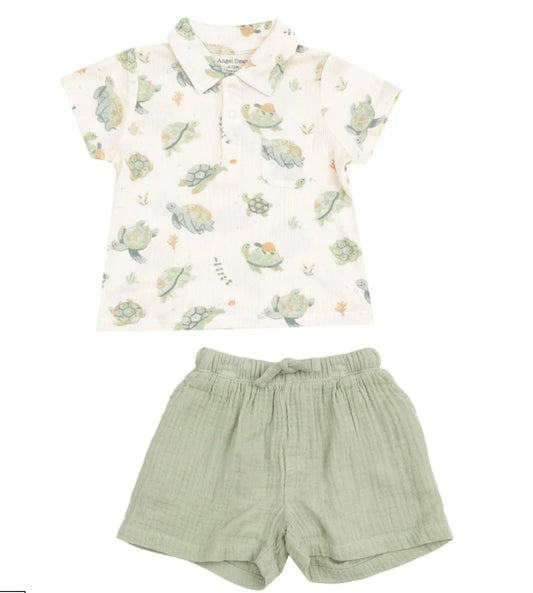 Angel Dear Polo Shirt and Muslin Short Sea Turtles