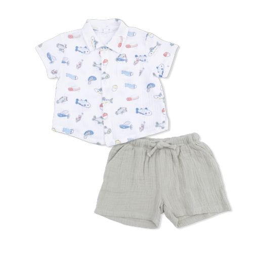 ANGEL DEAR Angel Dear Boys Boys-sets Fishing Lures - Polo Button Up With Casual Short