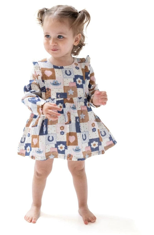 Angel Dear Patchwork Cowgirl  Ruffle Long Sleeve Bubble with Skirt