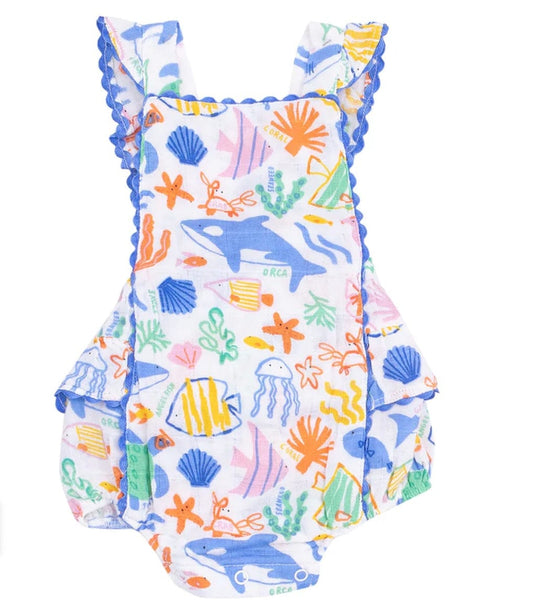 Angel Dear Ric-Rac Ruffle Sunsuit - Colorful Reef