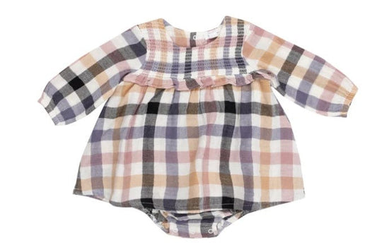 Angel Dear SMOCKED RUFFLE BUBBLE W/ SKIRT HARVEST PLAID