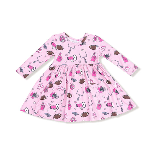 Angel Dear Angel Dear Twirly L/S Dress in Game Day- Pink