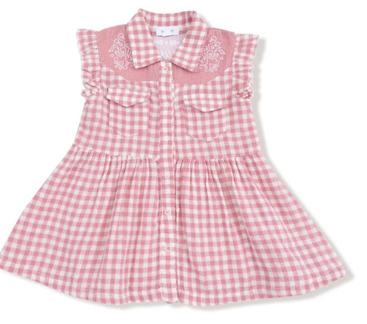 Angel Dear Rose Pink Plaid  Western Pearl Snap Dress