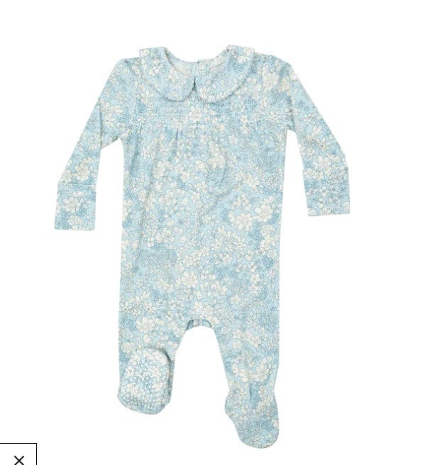 Angel Dear Blue Meadow Floral Smocked Peter Pan Footie