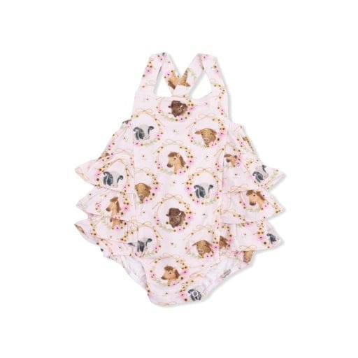 ANGEL DEAR Angel Dear Girls Girls-bubbles Farm Animals Floral Cameos Pink - Ruffle Sunsuit
