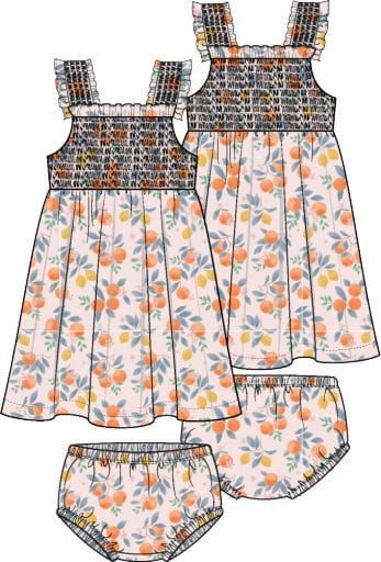 ANGEL DEAR Angel Dear Girls Girls-dresses Citrus Floral  - Smocked Sundress With Bloomer