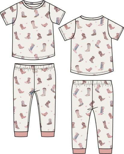 ANGEL DEAR Angel Dear Girls Girls-pjs Buckarette Boots - Short Sleeve Loungewear Set