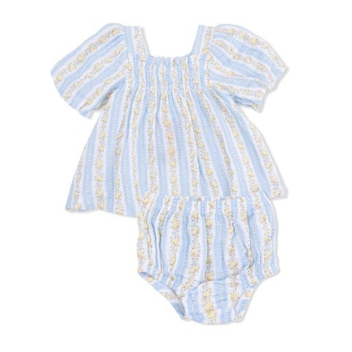 ANGEL DEAR Angel Dear Girls Girls-sets Odalys Floral Stripe - Puff Sleeve Dress With Bloomer