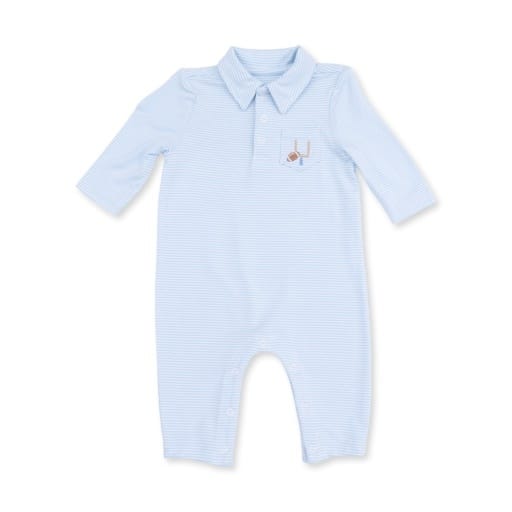 ANGEL DEAR Angel Dear Boys Infant Boys-bubbles Football Blue Micro Stripe - Polo Romper