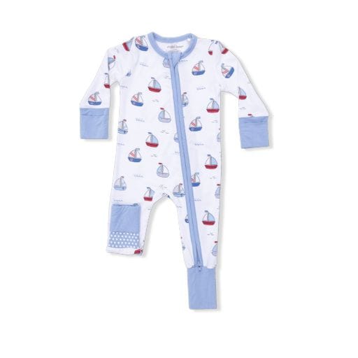 ANGEL DEAR Angel Dear Boys Infant Boys-footies/converters Bubbly Sailboats Blue - Convertible Romper