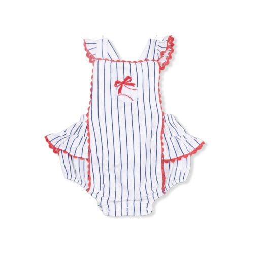 ANGEL DEAR Angel Dear Girls Infant Girls-bubbles Baseball Stripe - Ric Rac Ruffle Sunsuit
