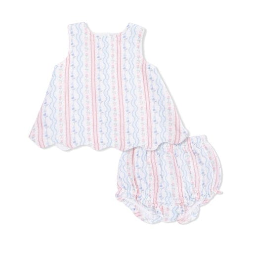 ANGEL DEAR Angel Dear Girls Infant Girls-bubbles Tulip Stripe - Scallop Back Top With Bloomer