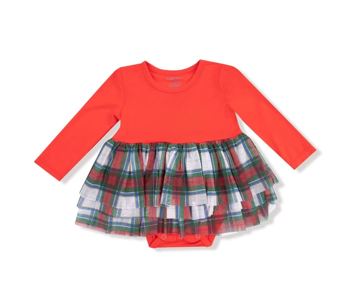 Angel Dear Holiday Plaid  Long Sleeve Tutu Bodysuit