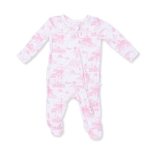 ANGEL DEAR Angel Dear Girls Infant Girls-footies/converters Golf Toile Pink - 2 Way Ruffle Back Zipper Footie