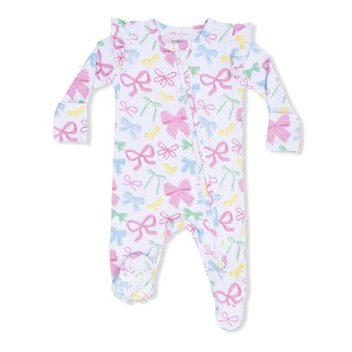 ANGEL DEAR Angel Dear Girls Infant Girls-footies/converters Sweet Bows - 2 Way Ruffle Sleeve Zipper Footie