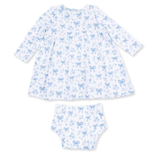 ANGEL DEAR Angel Dear Girls Infant Girls-sets Blue Bows And Flowers - Simple Dress And Bloomer
