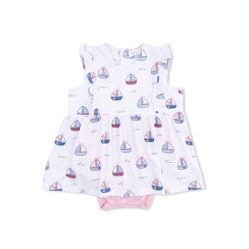 ANGEL DEAR Angel Dear Girls Infant Girls-sets Bubbly Sailboats Pink - Ruffle Bodysuit Dress