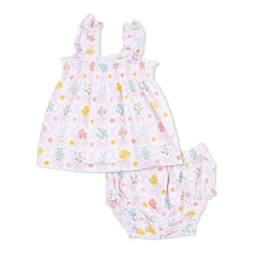 ANGEL DEAR Angel Dear Girls Infant Girls-sets Spring Blooms Bow Trellis - Ruffly Strap Top And Bloomer