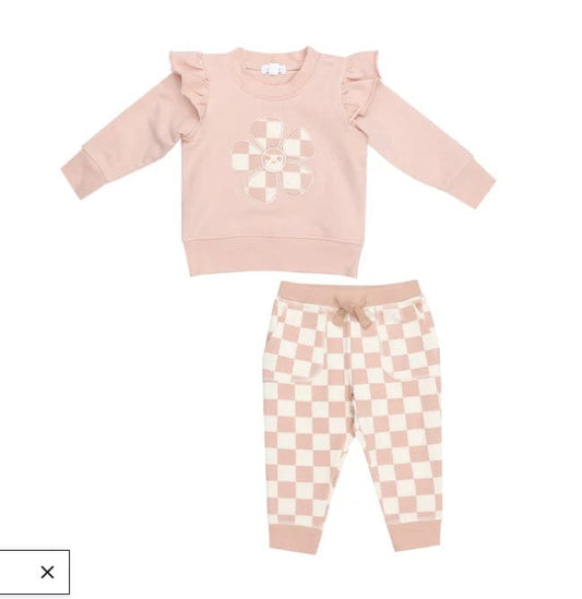 Angel Dear RUFFLE SWEATSHIRT PAPERBAG JOGGER - CHECKERBOARD PINK