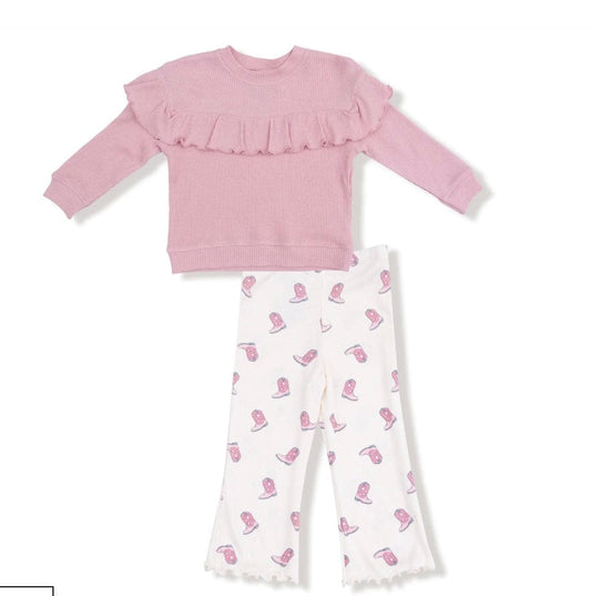 Angel Dear Petite Cowgirl Boots  Ruffle Top and Flare Pant