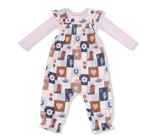 Angel Dear Patchwork Cowgirl  Smocked Overall Set