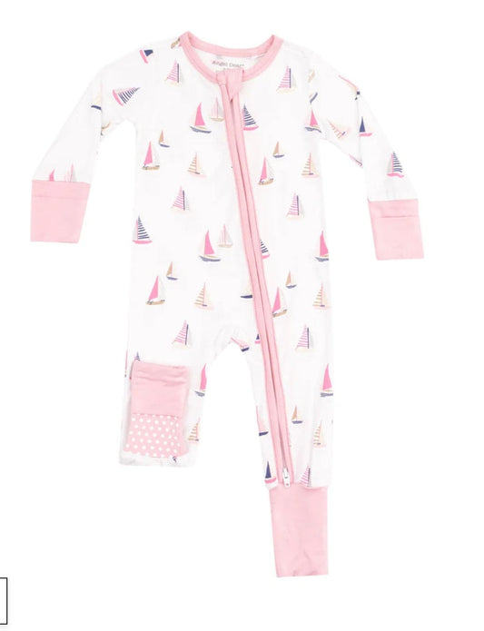Angel Dear 2 Way Zipper Romper Sailboats Pink