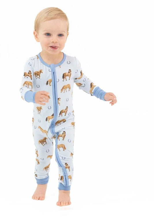 Angel Dear Horses Blue  Convertible Romper
