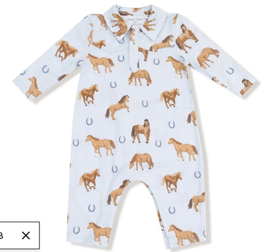 Angel Dear Horses Blue  Cowboy Romper