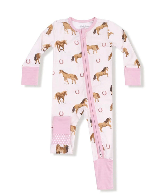 Angel Dear Horses Pink 2 Way Zipper Romper
