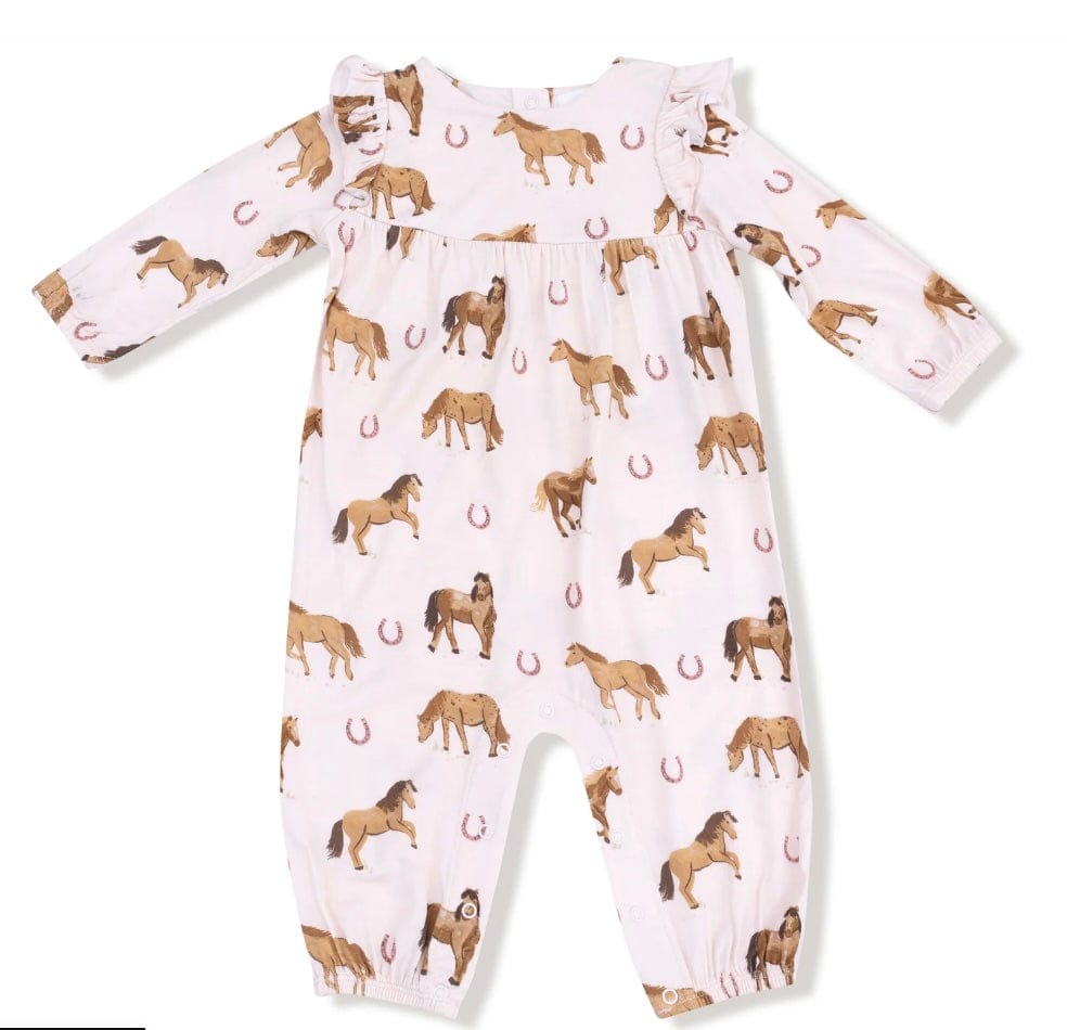 Angel Dear Horses Pink  Ruffle Sleeve Romper
