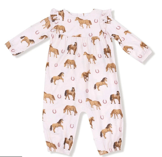 Angel Dear Horses Pink  Ruffle Sleeve Romper