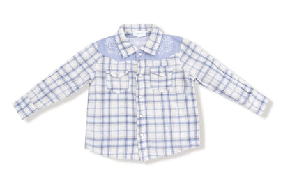 Angel Dear Blue Plaid  Long Sleeve Western Pearl Snap Shirt