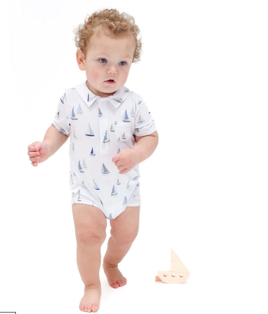 Angel Dear Polo Shortie Sailboats Blue