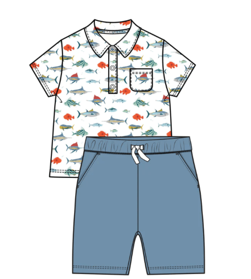 Angel Dear SS23 Angel Dear-SS23-Tropical Ocean Fish Polo Shirt & Short Set