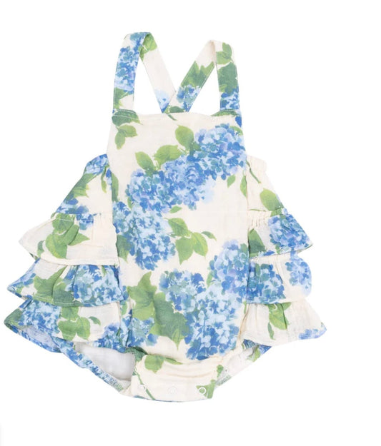 Angel Dear Ruffle Sunsuit - Watercolor Hydrangeas