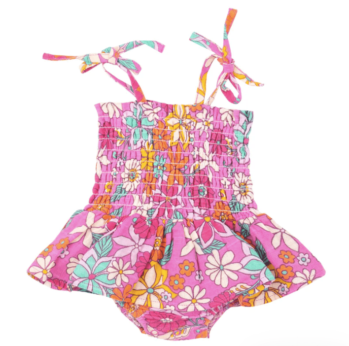 Angel Dear Smocked Bubble W/Skirt TROPICAL RETRO FLORAL